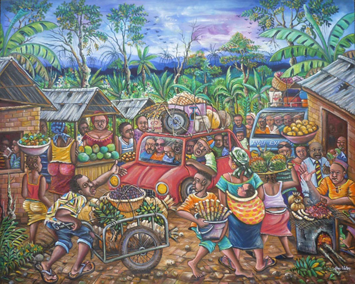 The Bush Market  Art Cameroon African Paintings